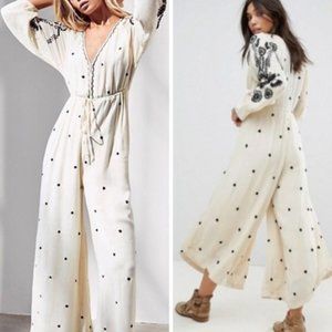 Free People Embroidered Jumpsuit Ivory Size M $168
